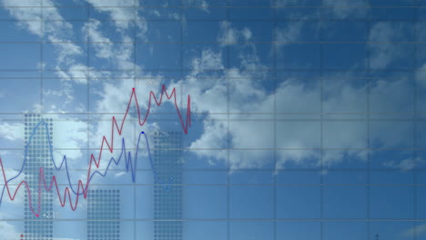 animación del procesamiento de datos financieros en el fondo de las nubes