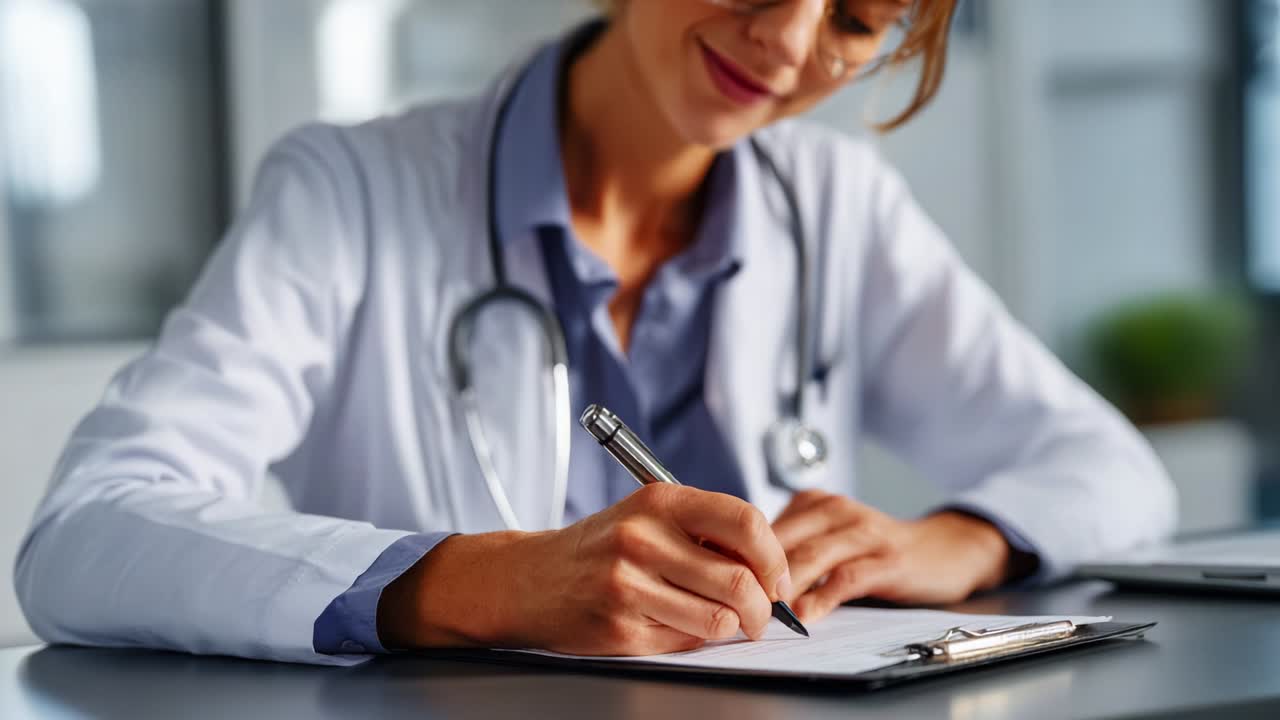 A focused medical professional diligently writing notes at a desk, showcasing the commitment and attention to detail necessary in healthcare environments, emphasizing the importance of thorough documentation