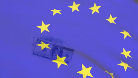 animation of flag of european union over american dollar bills