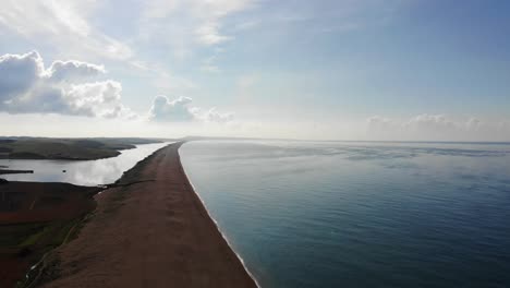 Aerial-shot-over-a-beautiful-typical-European-coastline-with-no-people-in-summer