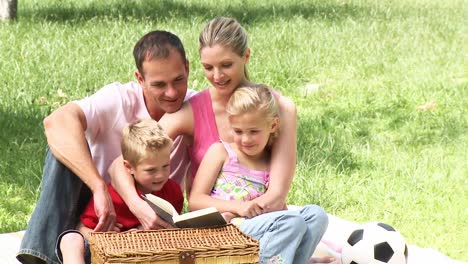 Family-reading-a-book-in-a-park