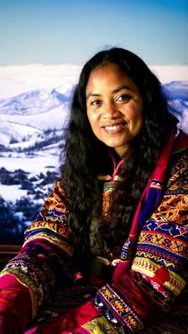 indigenous woman in traditional arctic clothing