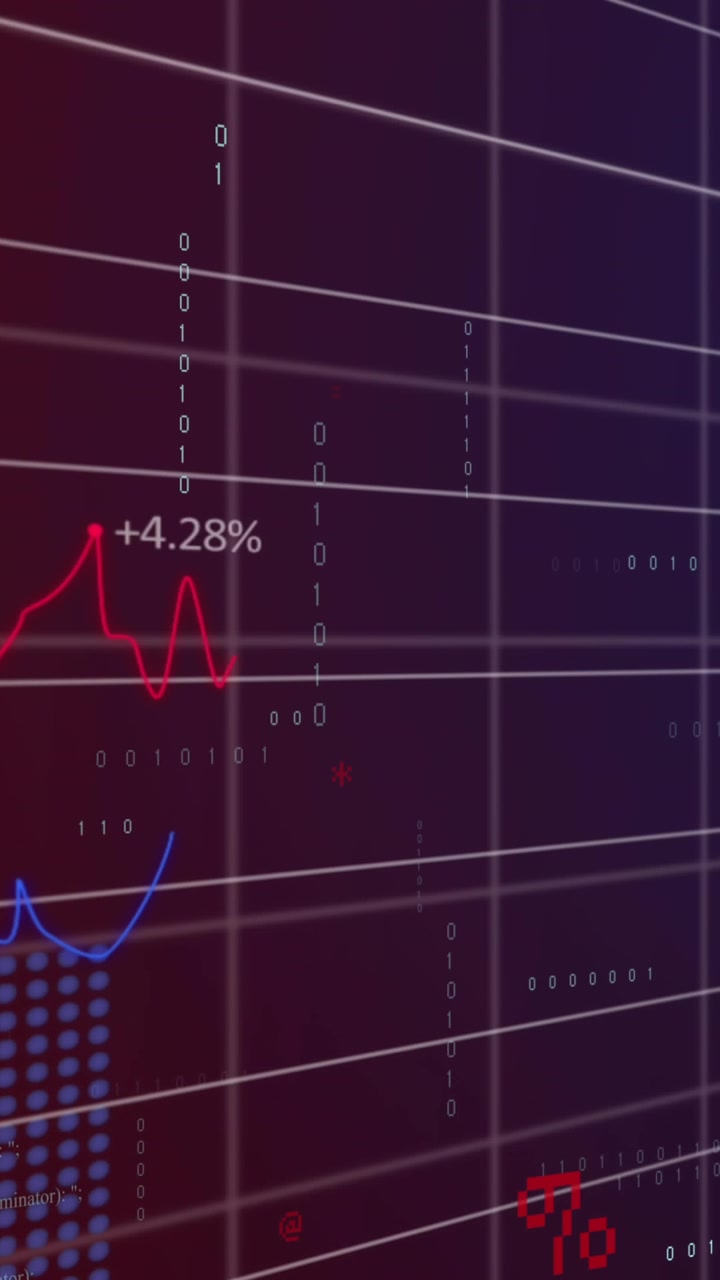 Animation of financial data processing over red line