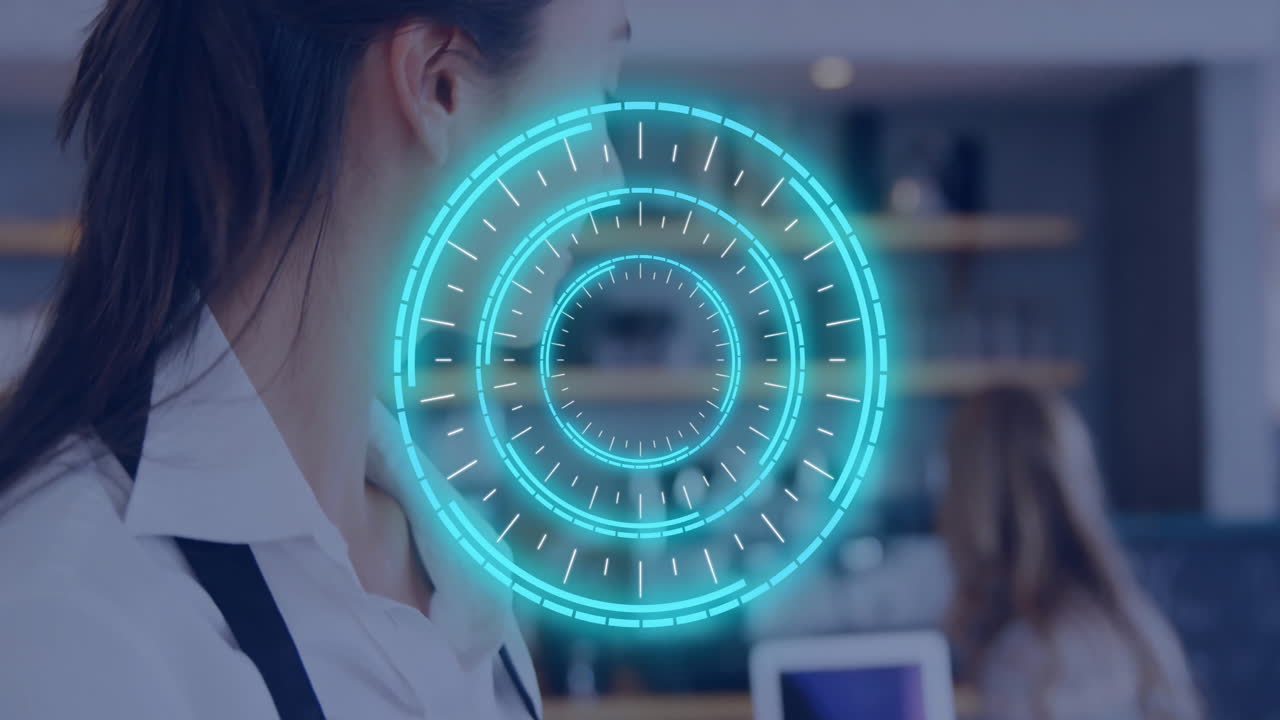 Digital interface animation over person working in modern office environment