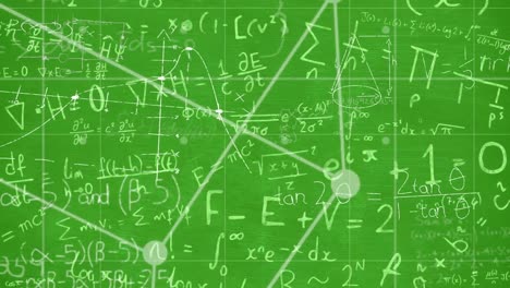 Animation-of-mathematical-equations-moving-on-green-background