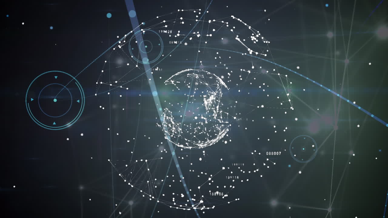 animación de la red de conexiones e iconos sobre un fondo oscuro