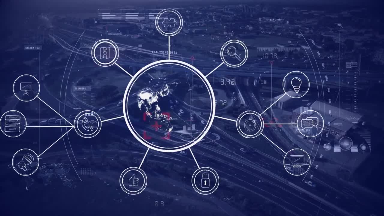 Globo che gira con dati e rete di connessione bianca
