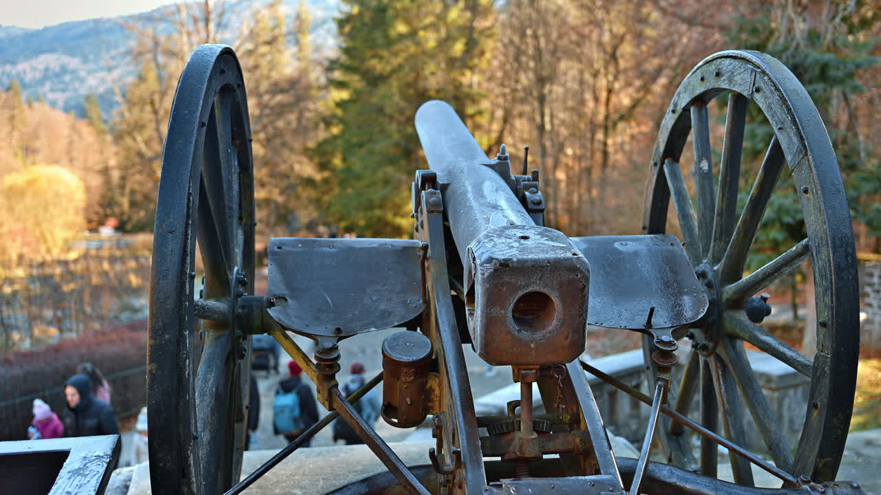 Cannon located near Peles castle in Sinaia, in Romania