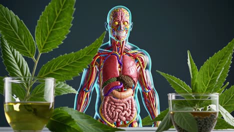 anatomía humana con plantas de cannabis