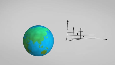 Animación-Del-Globo-Giratorio-Y-Estadísticas-Dibujadas-A-Mano-Sobre-Fondo-Gris