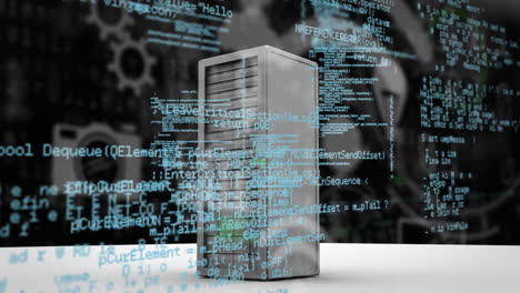 Animation of data processing and media icons over server