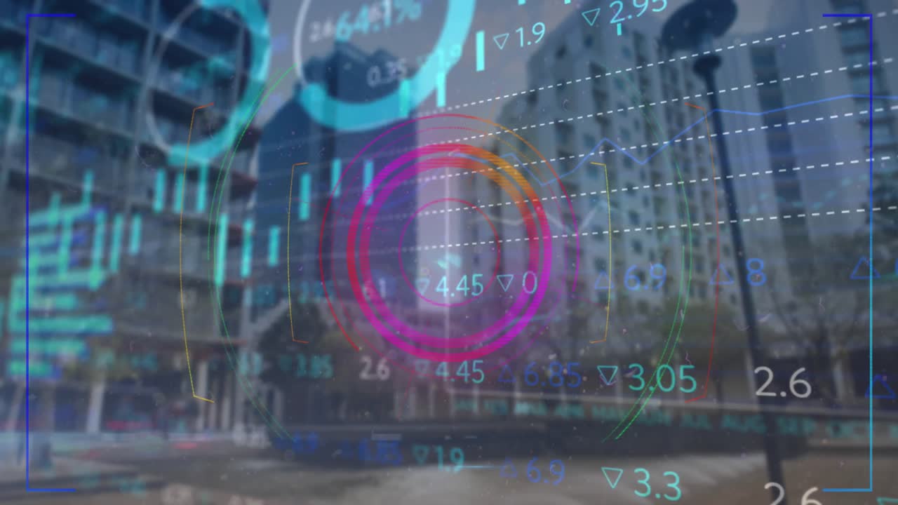 animación del procesamiento de datos sobre el paisaje urbano