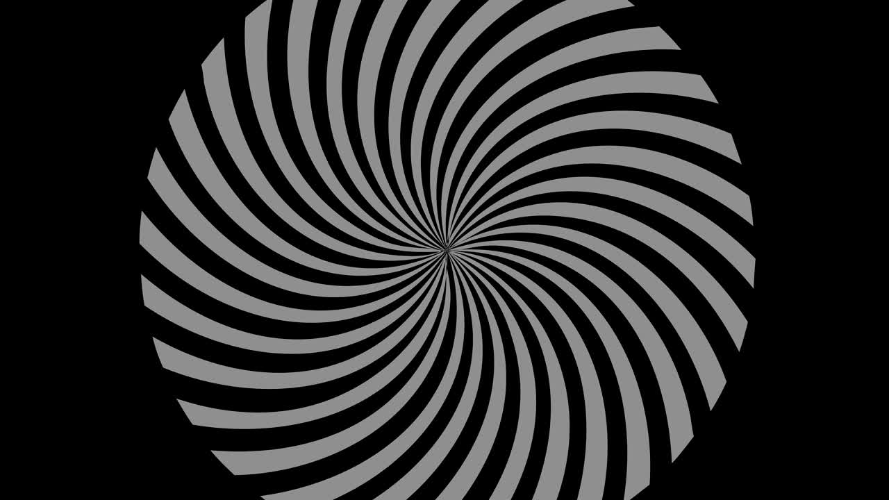 Disegno grafico in bianco e nero con effetto stroboscopico e ipnotico, mentre ruota in senso orario e aumenta di dimensioni