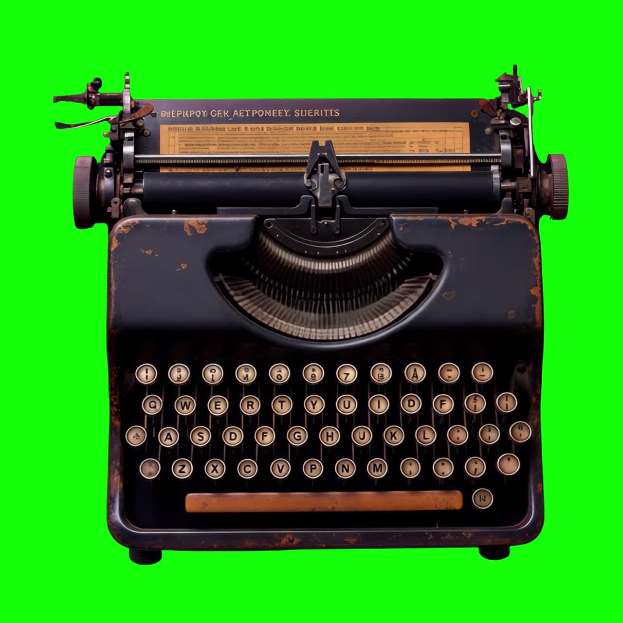 Vintage typewriter animation, transparent 4K video, green screen