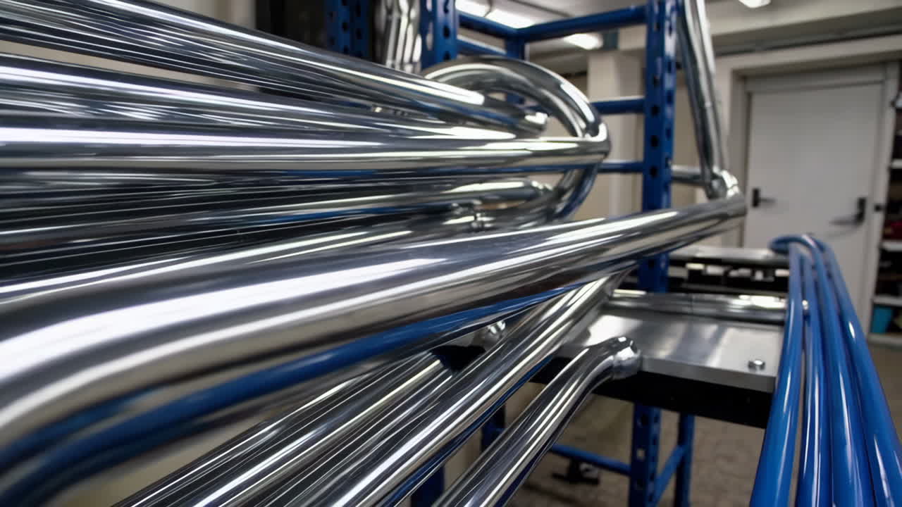 Tubi metallici lucidati in un magazzino