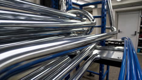 polished metal pipes in a warehouse