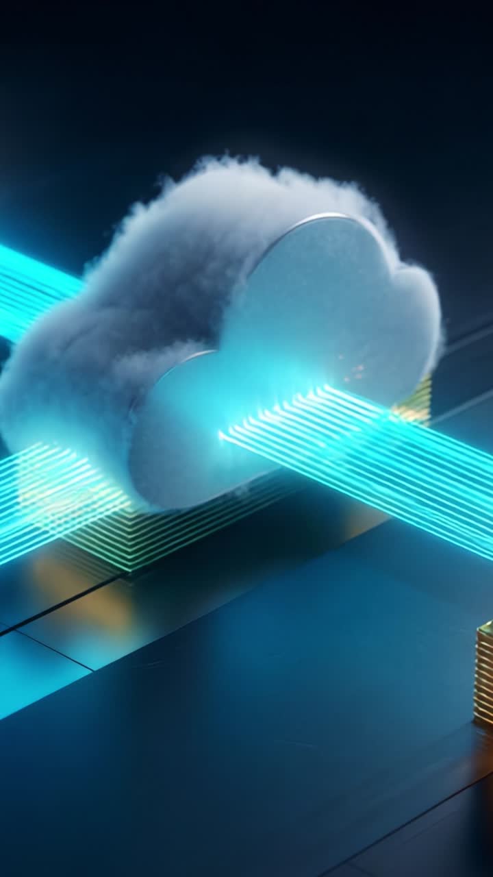 Futuristic Cloud Technology with Data Transmission, Illuminated Visuals and Modern Design Features, Showcasing Digital Connectivity and Advanced Systems