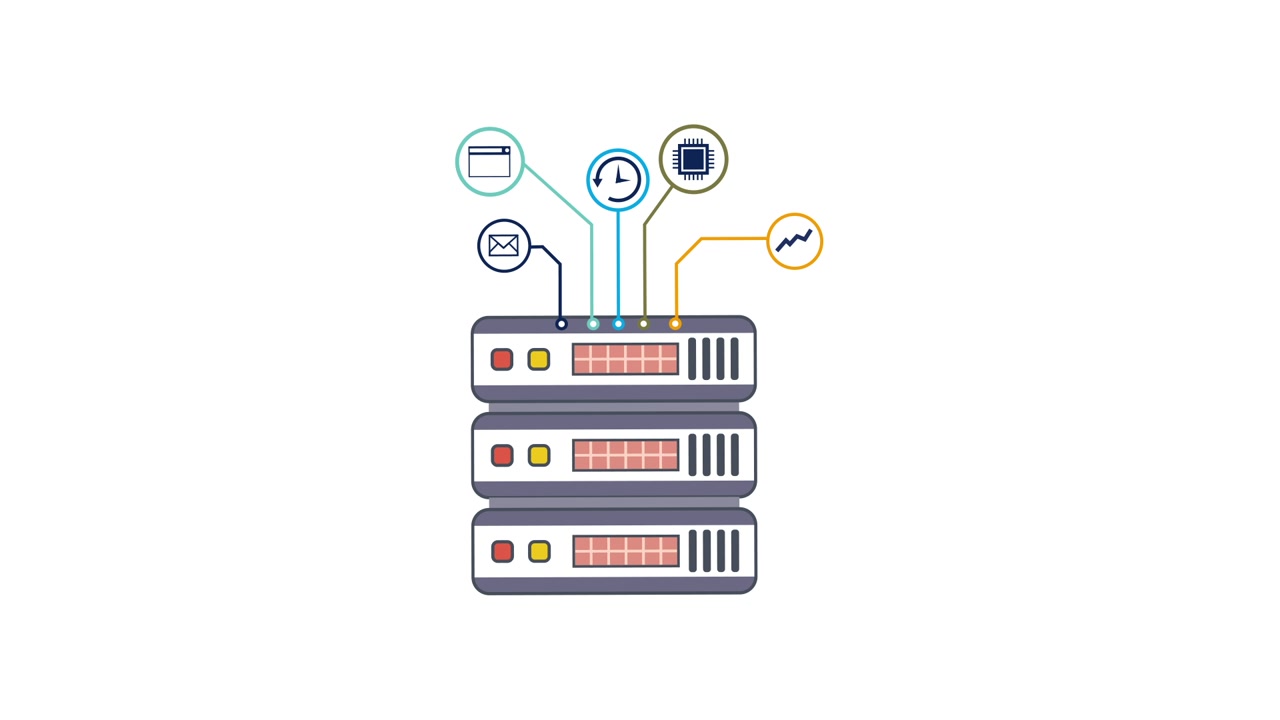 Animated Server Rack with Data Processing and Network Connections