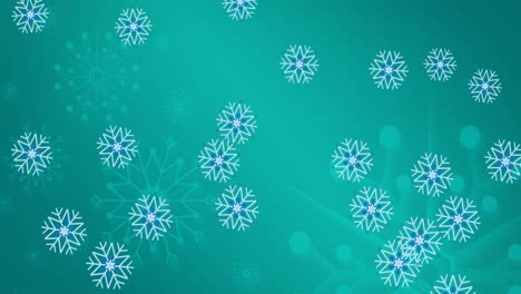 Animation-of-snowflakes-falling-on-green-background