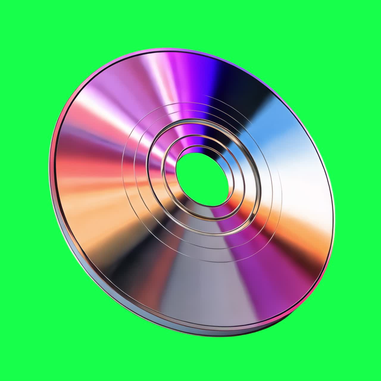 Fargerik reflekterende animasjon av CD-plate, transparent 4K-video, grønn skjerm