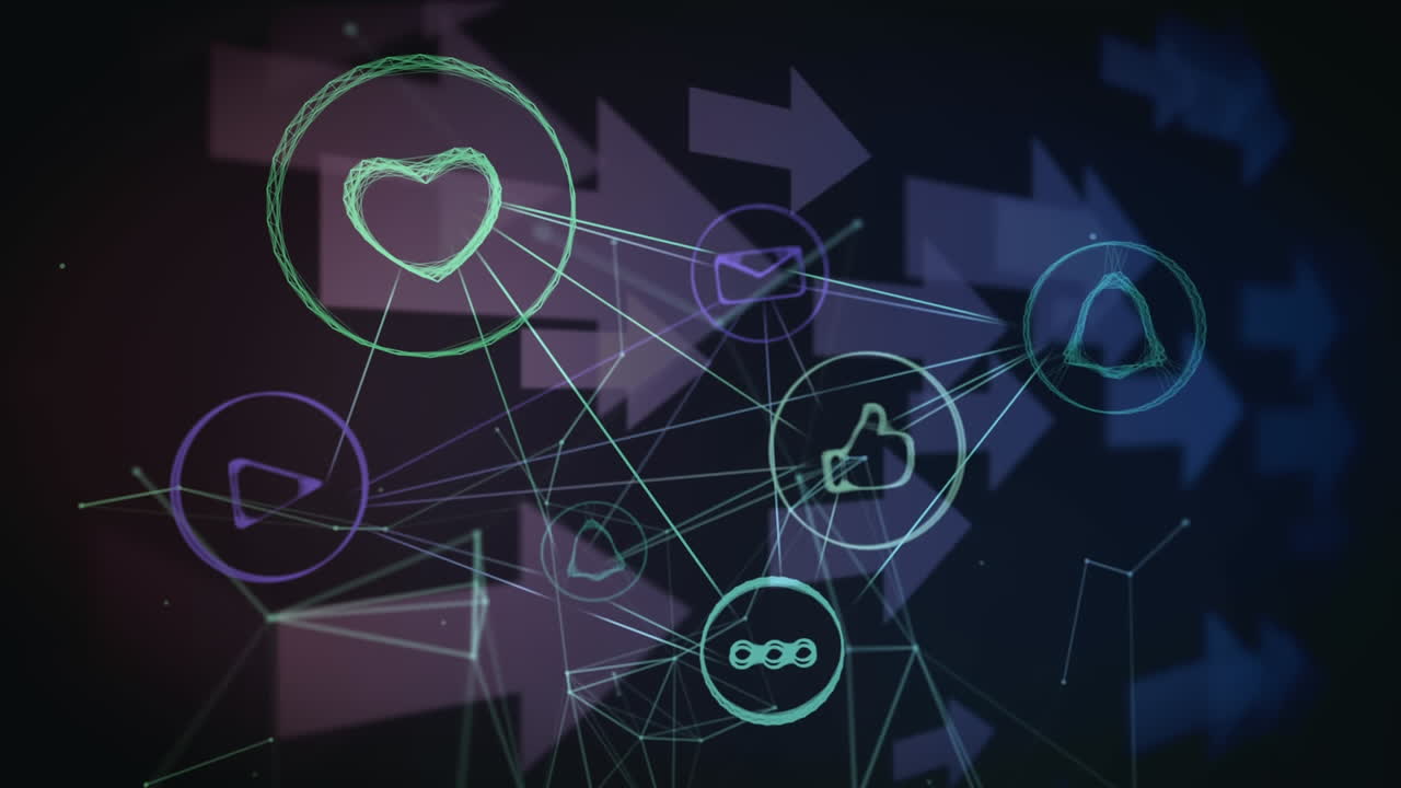 검은 바탕에 디지털 아이콘의 네트워크