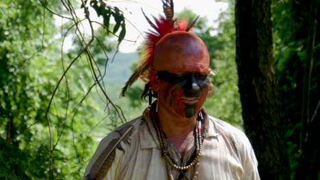 reenactor delaware tribe - lanape at settlement - talks to settler