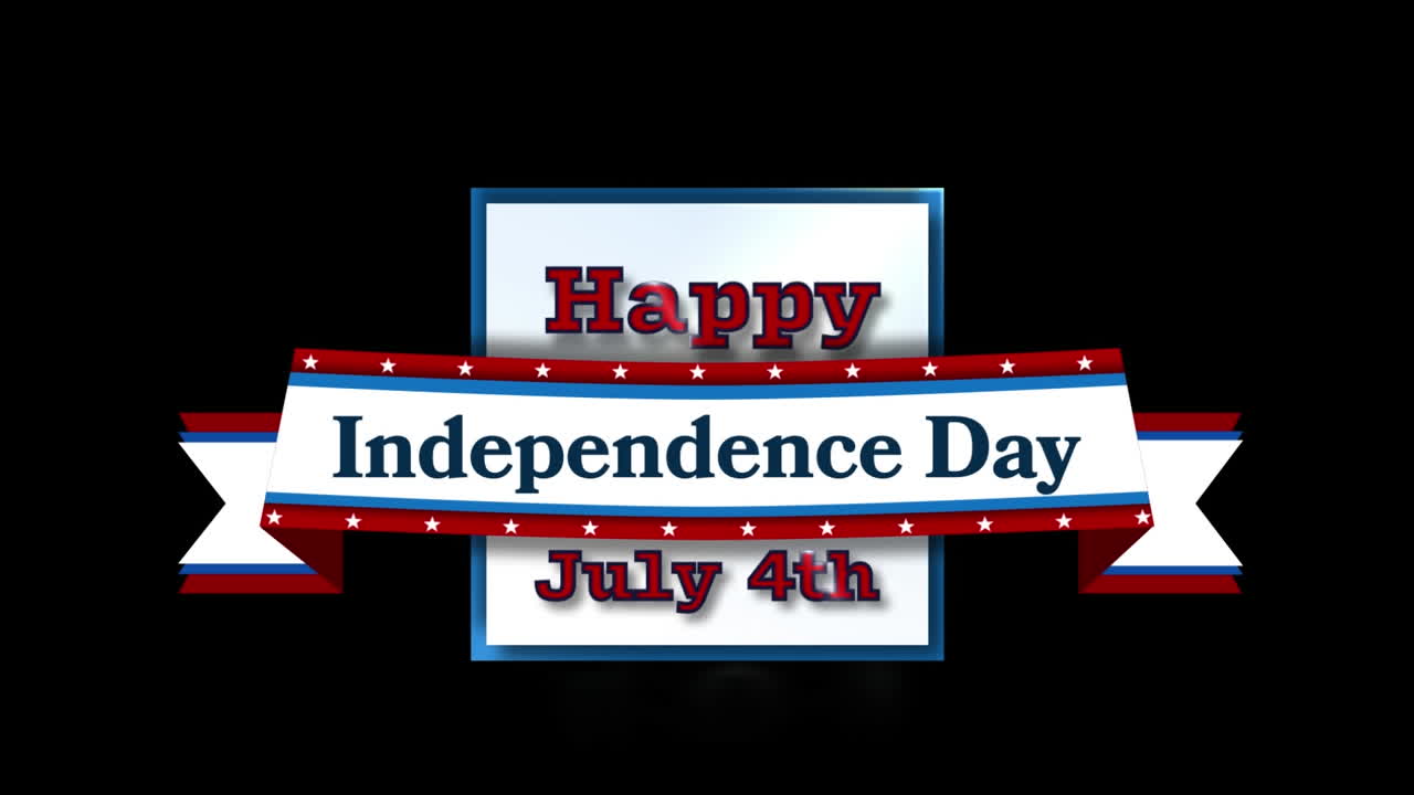 검은색 배경에 둥근 스캐너에 맞춰 행복한 독립기념일 텍스트 배너의 디지털 애니메이션