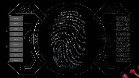 Animation-Der-Datenverarbeitung-Und-Fingerabdruck-Auf-Schwarzem-Hintergrund