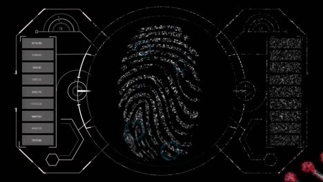 animación del procesamiento de datos y huellas dactilares sobre fondo negro