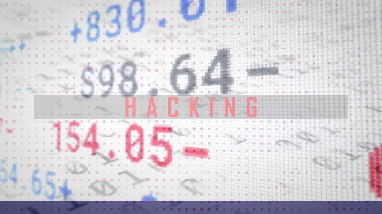animación de texto de hacking con números con procesamiento de datos financieros