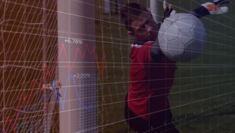 making save, goalkeeper with financial graph animation showing data trends