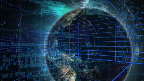 animation of data processing and globe with connections