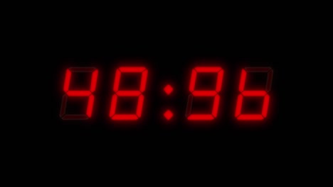 4-digits 60 seconds (1 minute) digital clock countdown timer. red digits on black color background. retro digital alarm clock