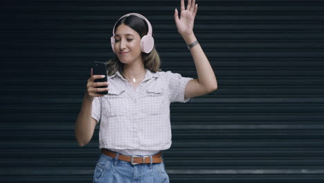 stylish woman looking carefree listening to music