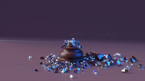 broken chocolate pot with crystals