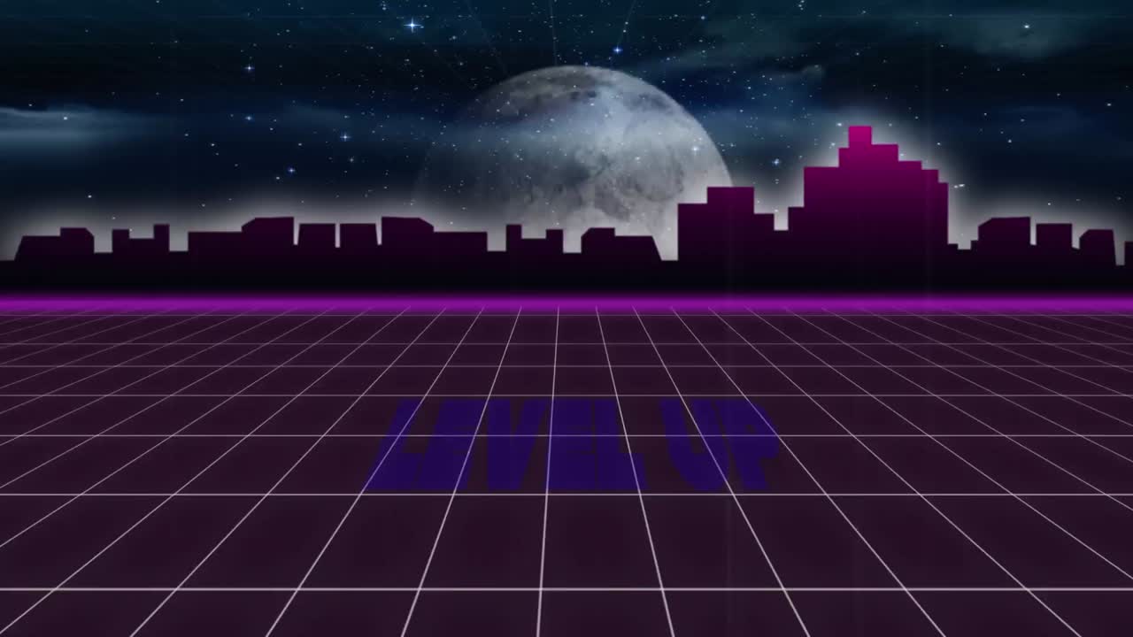 Animation of level up in digital abstract space