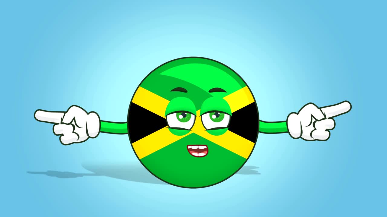 icono de dibujos animados bandera de jamaica cara animación doble puntero lateral infeliz hablar con alfa mate