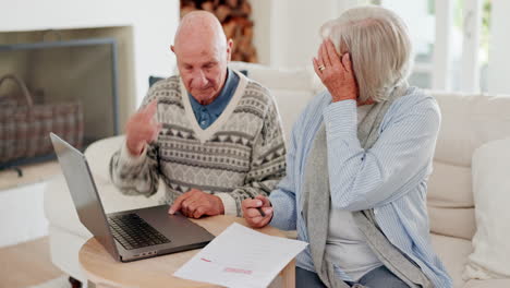 stress, elderly couple with financial paperwork