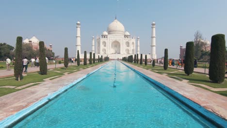 taj mahal, landmark mausoleum in the city of agra in uttar pradesh, india. tilt up