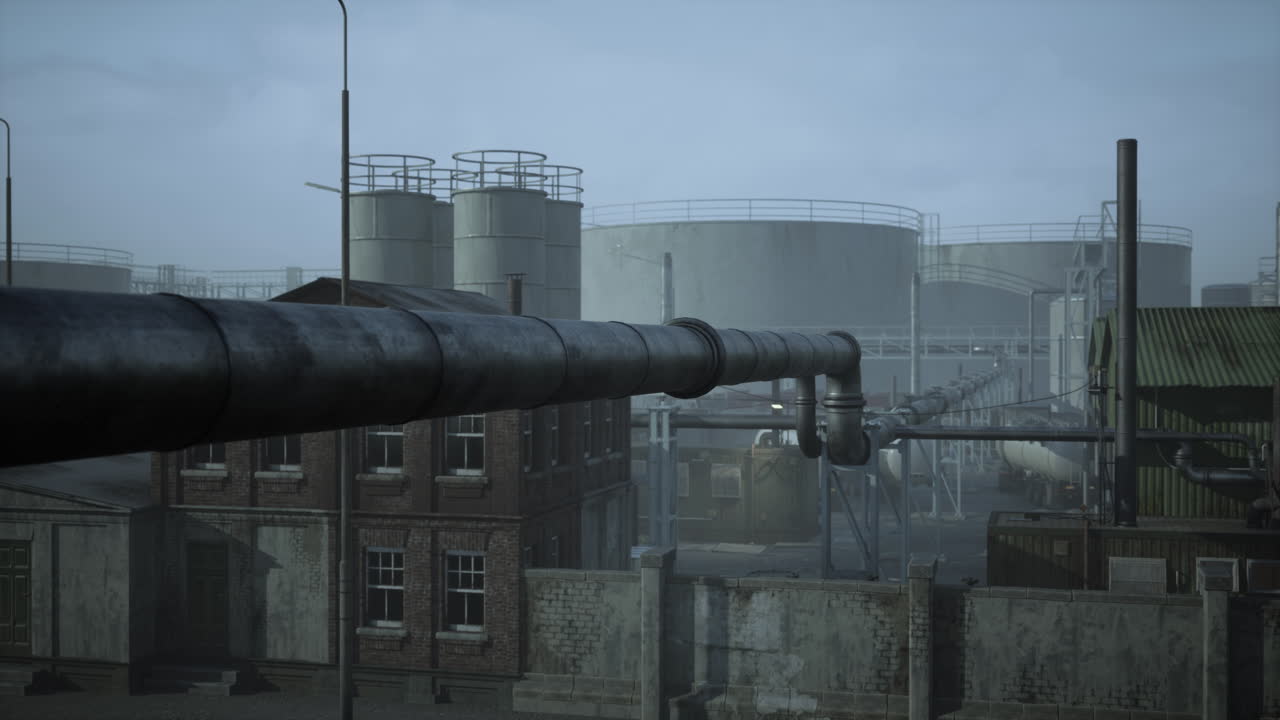 zona industrial de petróleo y gas con equipos de refinación de petróleo