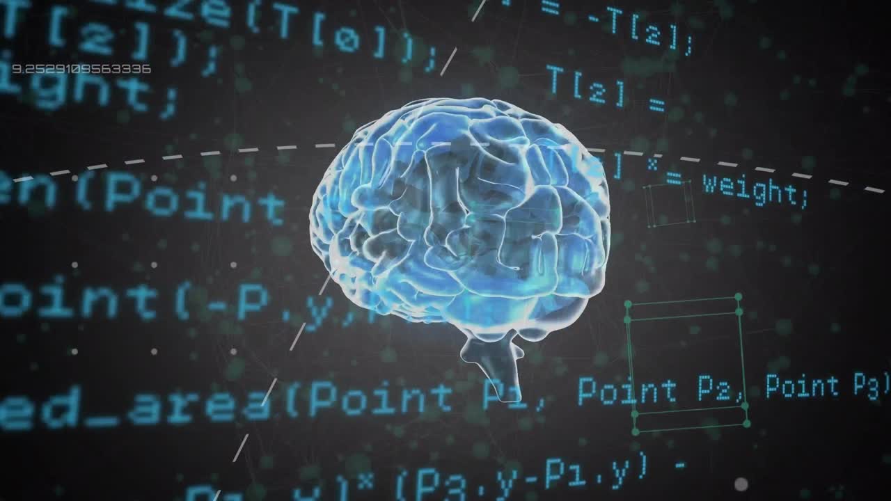 추상적인 배경에 대한 컴퓨터 언어에 대한 디지털 뇌에 대한 선의 애니메이션