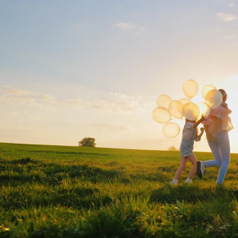 young woman having fun with daughter playing with balloons 1