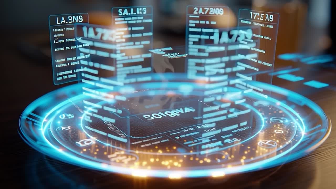 Digital interface displaying data and analytics on a table surface