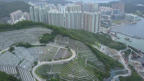 drone footage of tseung kwan o city, hong kong