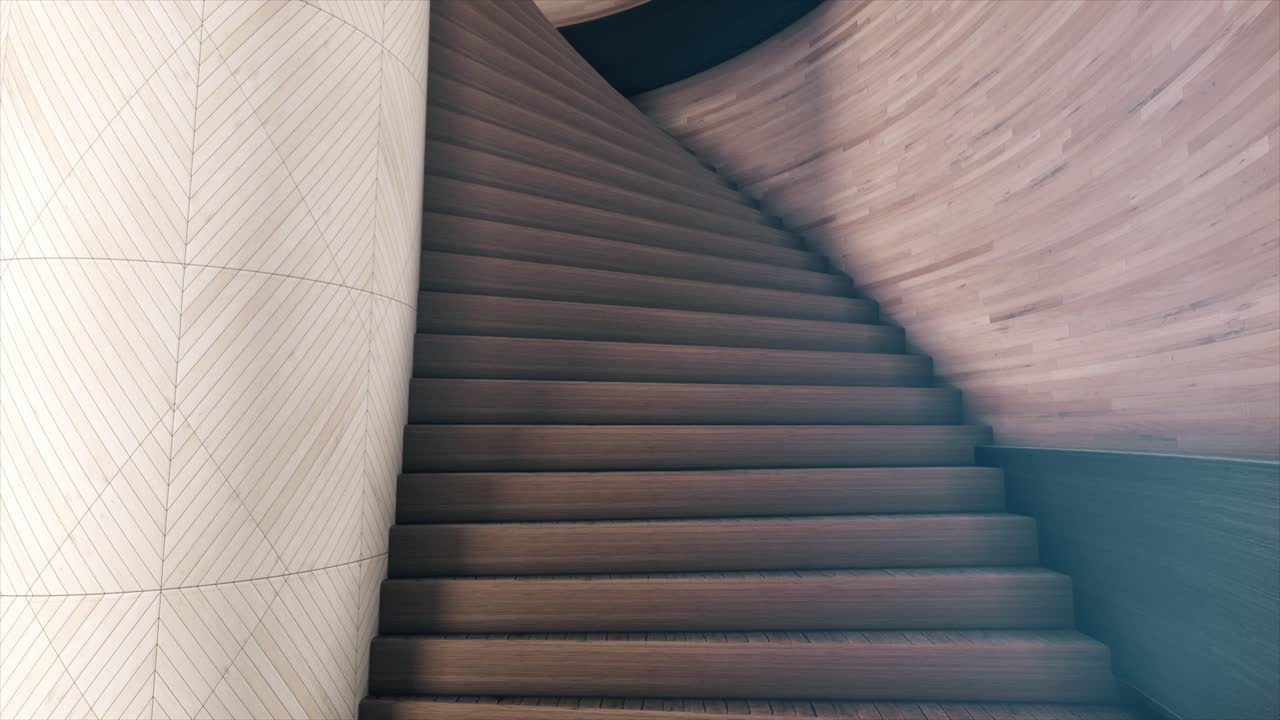 Tangga Spiral Kayu Modern di Interior Minimalis