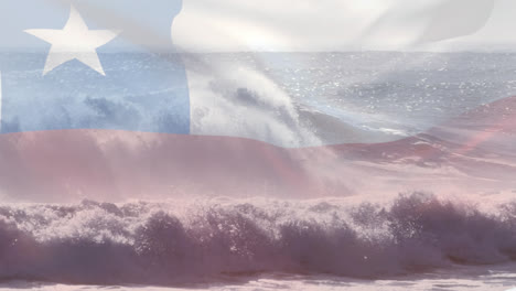 Animación-De-La-Bandera-De-Chile-Ondeando-Sobre-Las-Olas-Del-Mar.