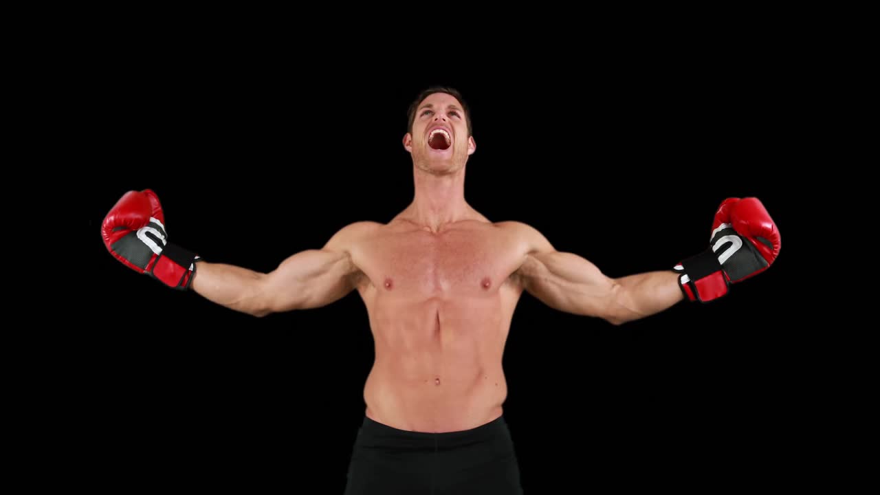 검은 바탕에 화를 내는 권투 선수