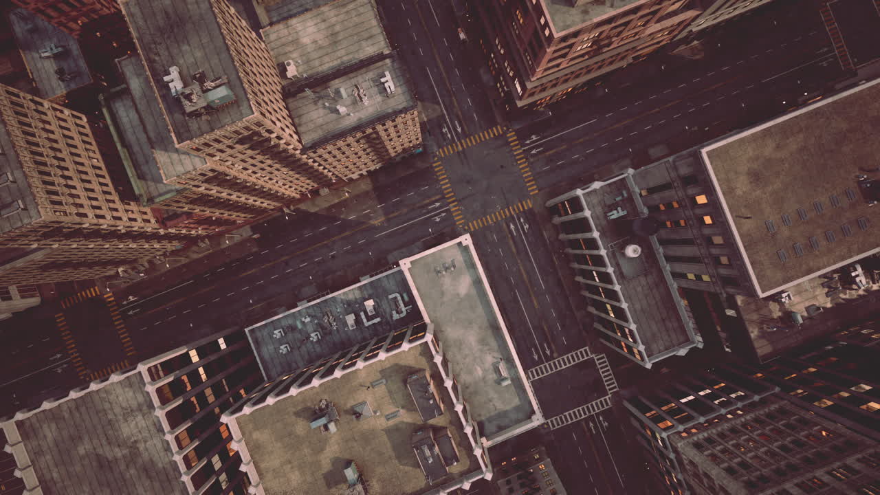 vista aérea del centro de manhattan al atardecer