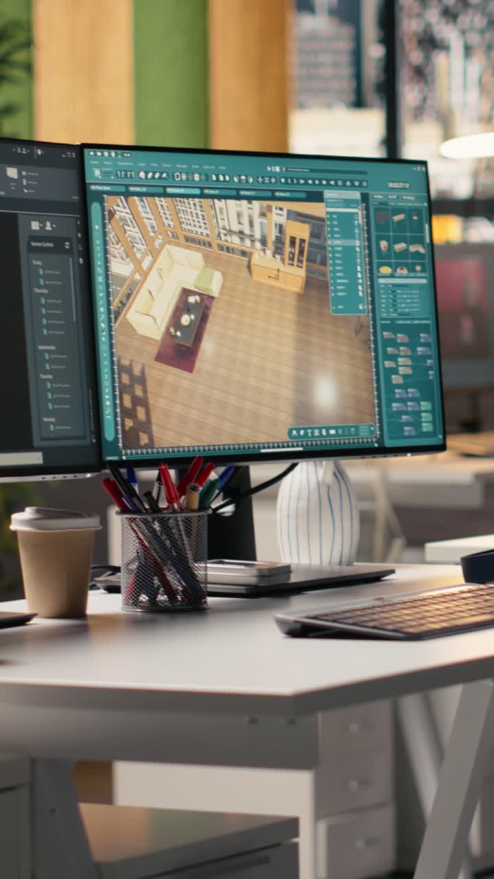 Vertical Video Architectural Software, In Empty Office Space, For Floor Plan Interior Design