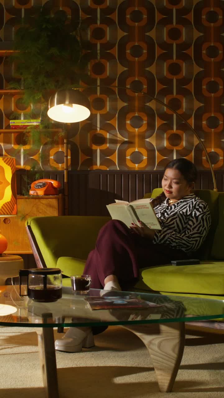 Woman Relaxing in a Retro Living Room